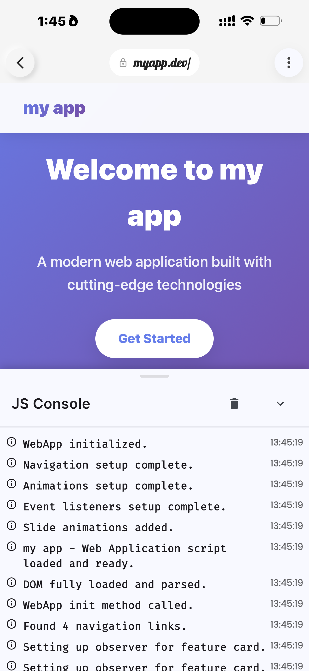 Log Console in Live Preview